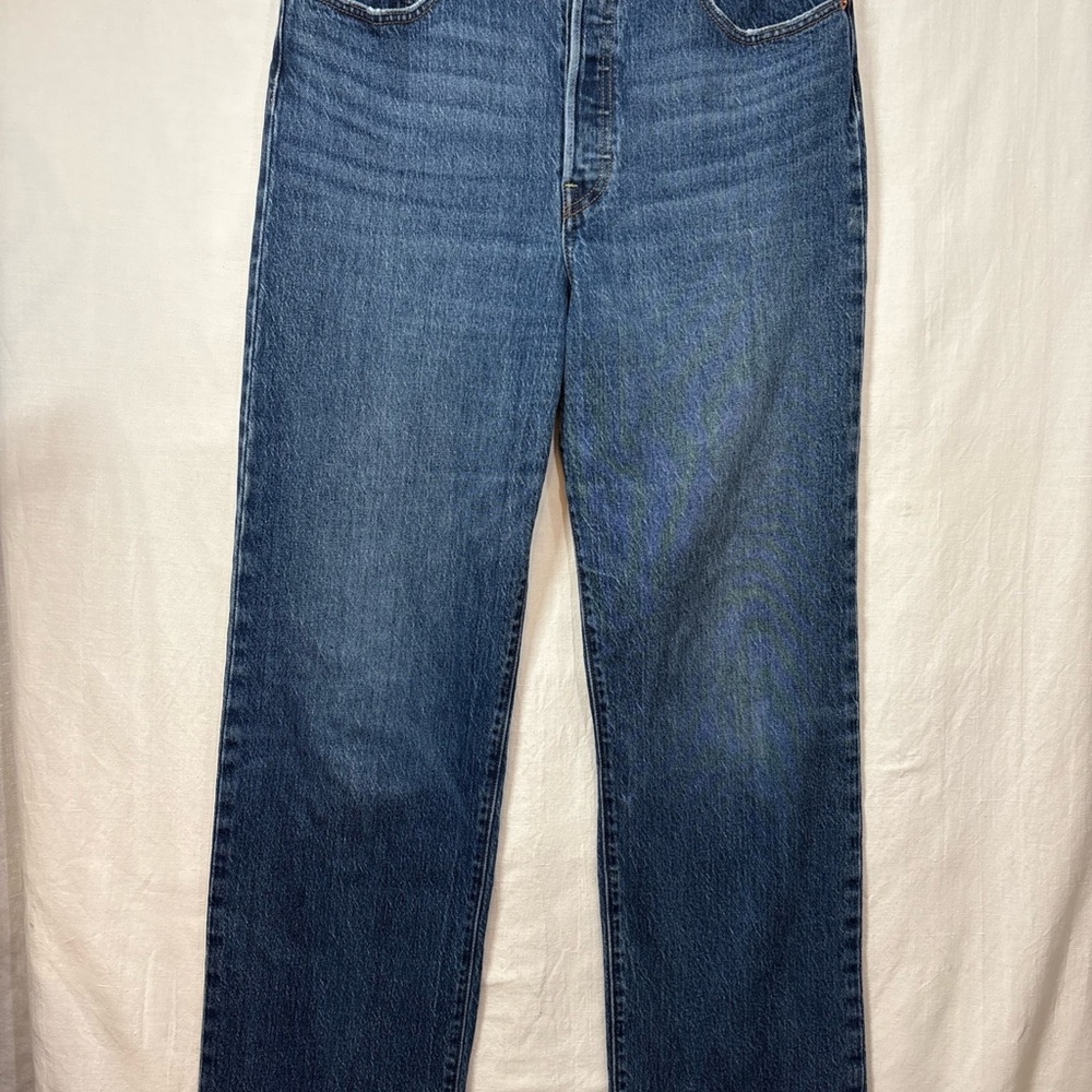 Levi's Premium Ribcage Straight-Leg Women’s Jeans Button Fly Medium Blue Wash